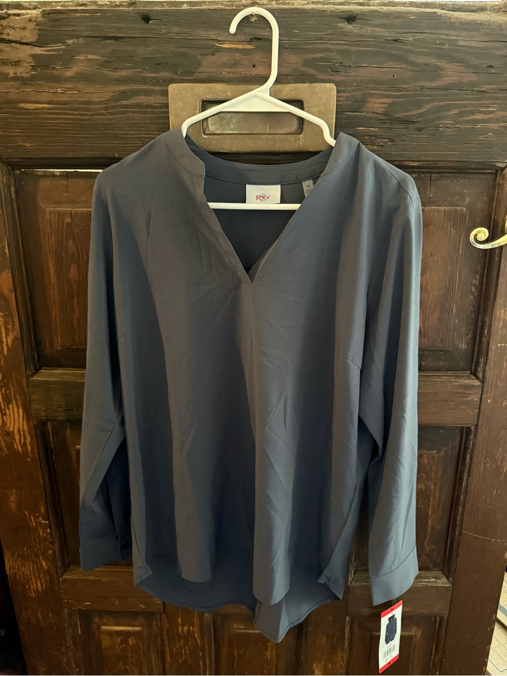 Navy V-Neck Long-Sleeve Blouse